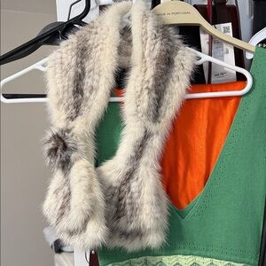 Elegant Faux Fur Scarf - Cream and Brown